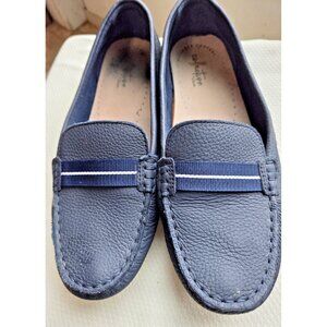 Clarks Collection Navy Leather Driving Moc Loafers Womens Size 9M Slip On Casual